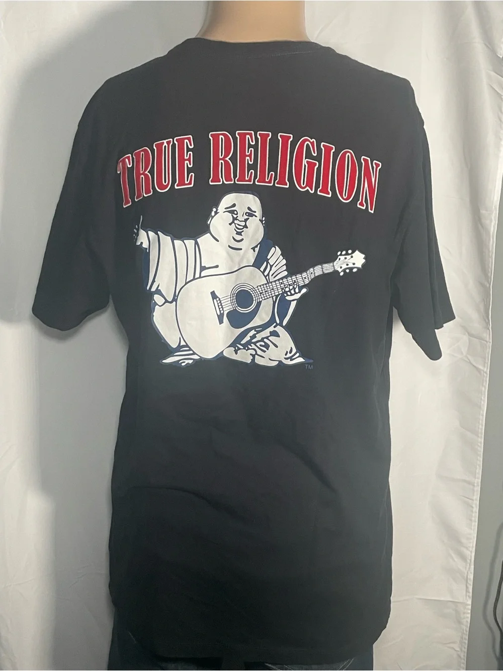 True Religion Black Short Sleeve Tee with Red Logo